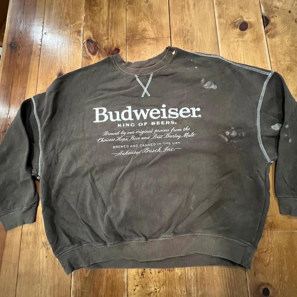 PacSun Budweiser King of Beers Crewneck Sweatshirt Brown Distressed Mens Large